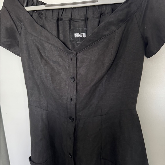 Size 4 Black Button Up Linen Reformation Dress - Picture 2 of 10